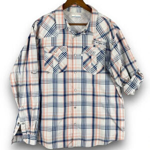 Columbia PFG Beadhead Guide Plaid L/S Shirt Size Large Pearl Snaps Outdoor